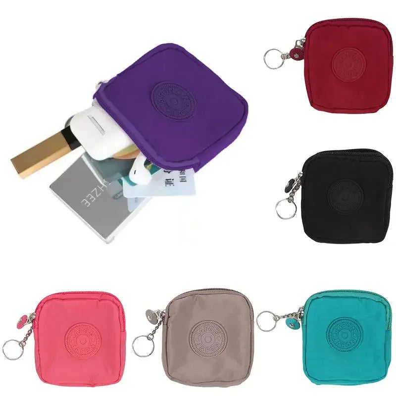 Mini Nylon Waterproof Coin Purses Key Bag Wallets Portable Square Small Card Holder Zipper Zero Wallets Card Bags Headphone Bags Oasis Select