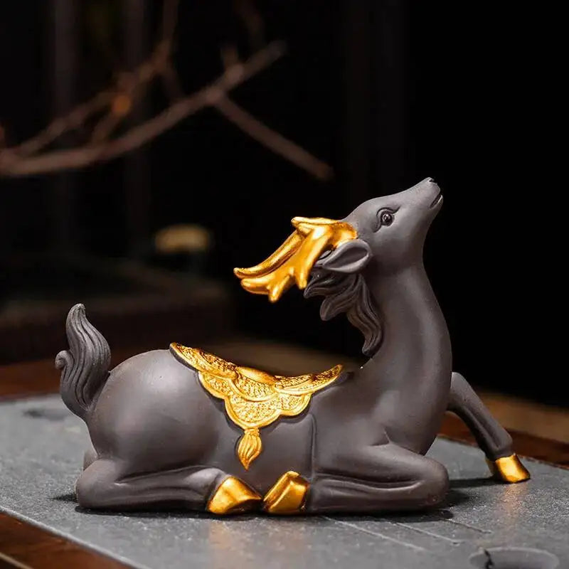 Purple Clay Deer Peace Creative Ornament Tea Pet Car Tea Accessories Tea Table Tea Desk Tea Tray Ornaments Ceremony Supplies Oasis Select 1