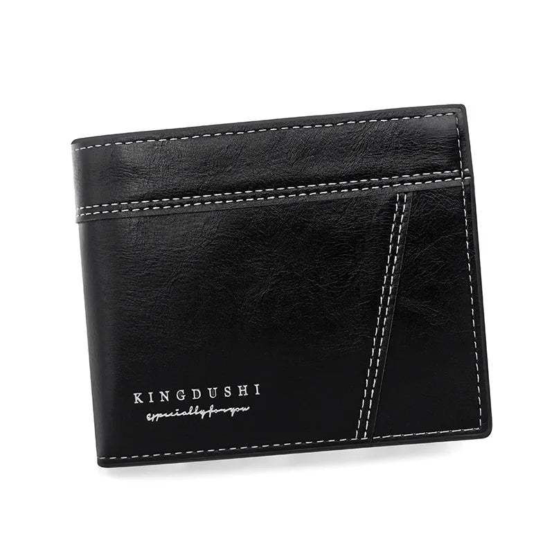 New Men's Business Wallet Classic Spliced Zipper Multi Card Short Wallet Large Capacity Card Bag Zero Wallet Oasis Select black