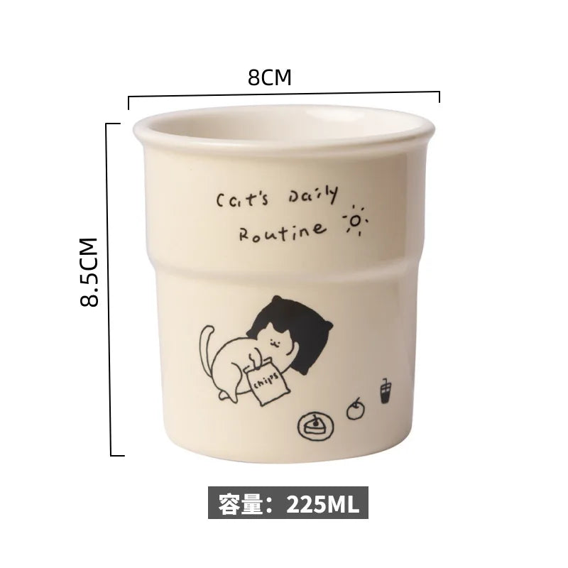 225ml Ceramic Cup Cute Cat Illustrations Coffee Cup for Kitchen Coffee Shop Restaurant,Latte Mug,Drinkware Gift Souvenir Oasis Select Rest 225ml
