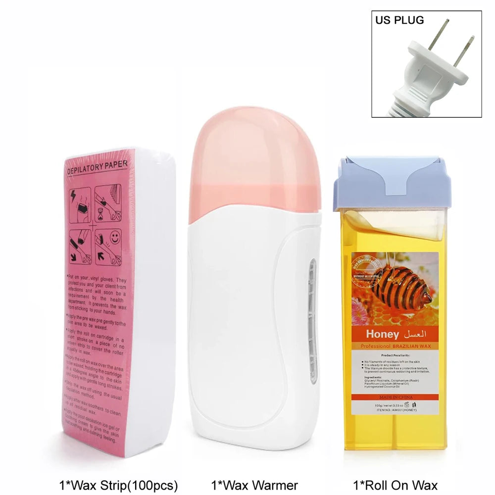 Rose Roll on Depilatory Wax Cream Hair Removal Roller Wax Heater Waxing Hot Cartridge Warmer Equipment Tool Waxing Kit Unisex Oasis Select 072-W-US-Honey
