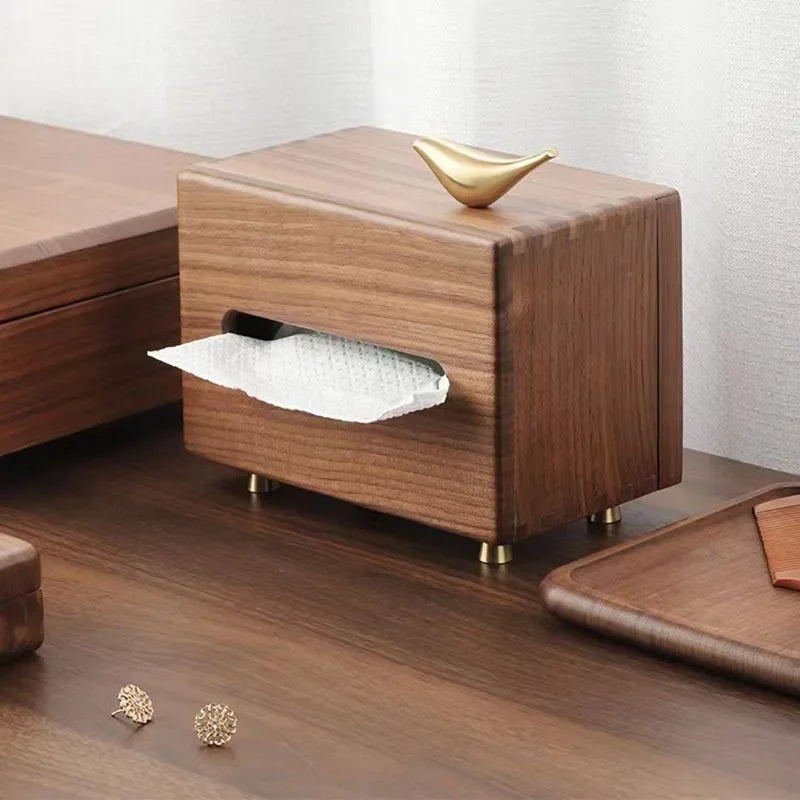 Black Walnut Tissue Box Living Room Tissue Box Copper Bird Desktop Decoration Wooden Tissue Box Oasis Select