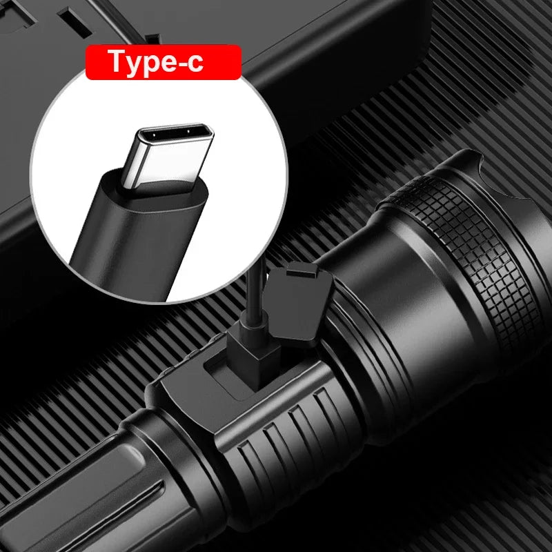 10000LM High Power Led Flashlight Rechargeable Long Range Zoom Tactical Torch Light Outdoor Emergency Camping Fishing Lantern Oasis Select