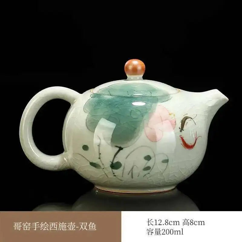 Multiple underglaze color hand-painted Ge kiln tea pots, ceramic ice cracked glaze single pot, Xi Shi pot, Kung Fu tea set tea Oasis Select Xishi Pot - Heyu
