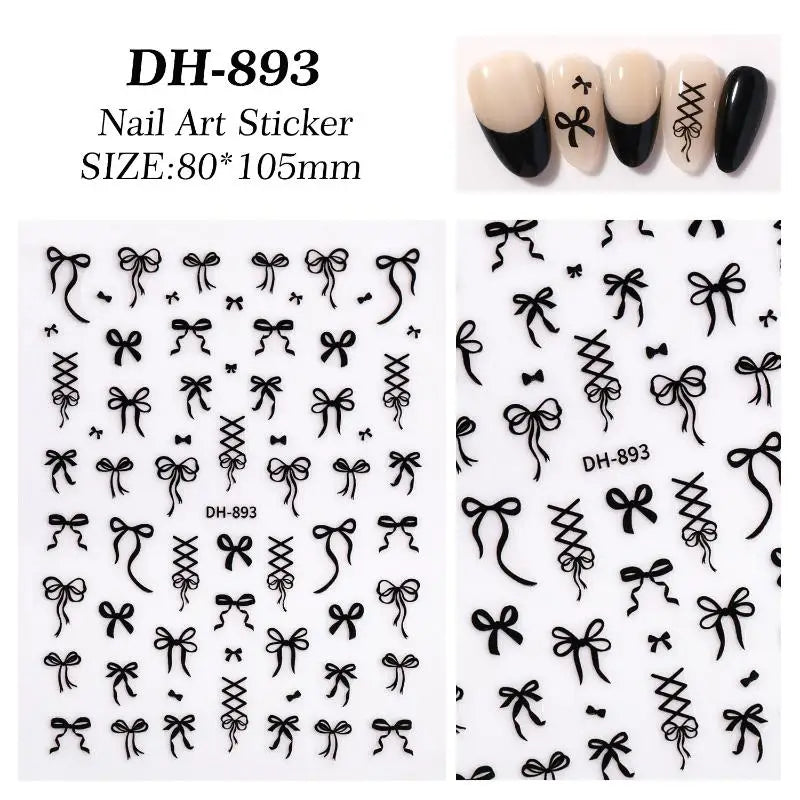 SUSU 1PC Bow Nail Art Stickers 3D Cute Red Pink Black Bowknot Nail Charms Foils Gold Laser Effect Bow Manicure Decor Oasis Select Black