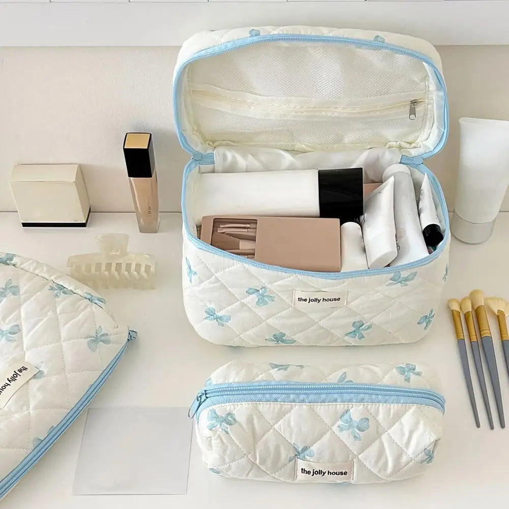Quilted Makeup Bag 3 Sizes Floral Toiletry Cosmetic Pouch Makeup Organizer Travel Floral Bag for Bridesmaid Gifts, Daily Use Oasis Select