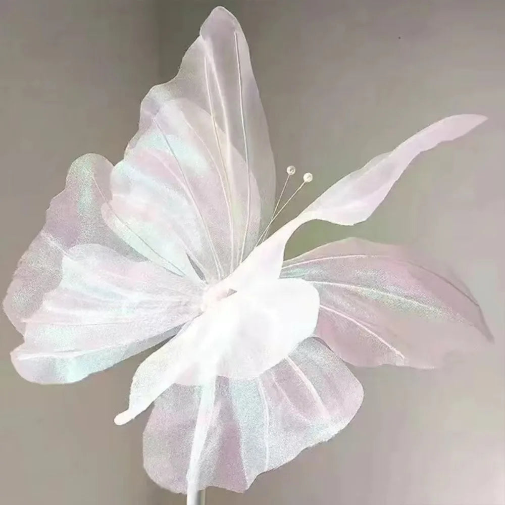 NEW Silk Artificial Butterfly Flowers Colorful Artificial Flowers Flower Head 50cm Giant Butterfly Branch Road Oasis Select White