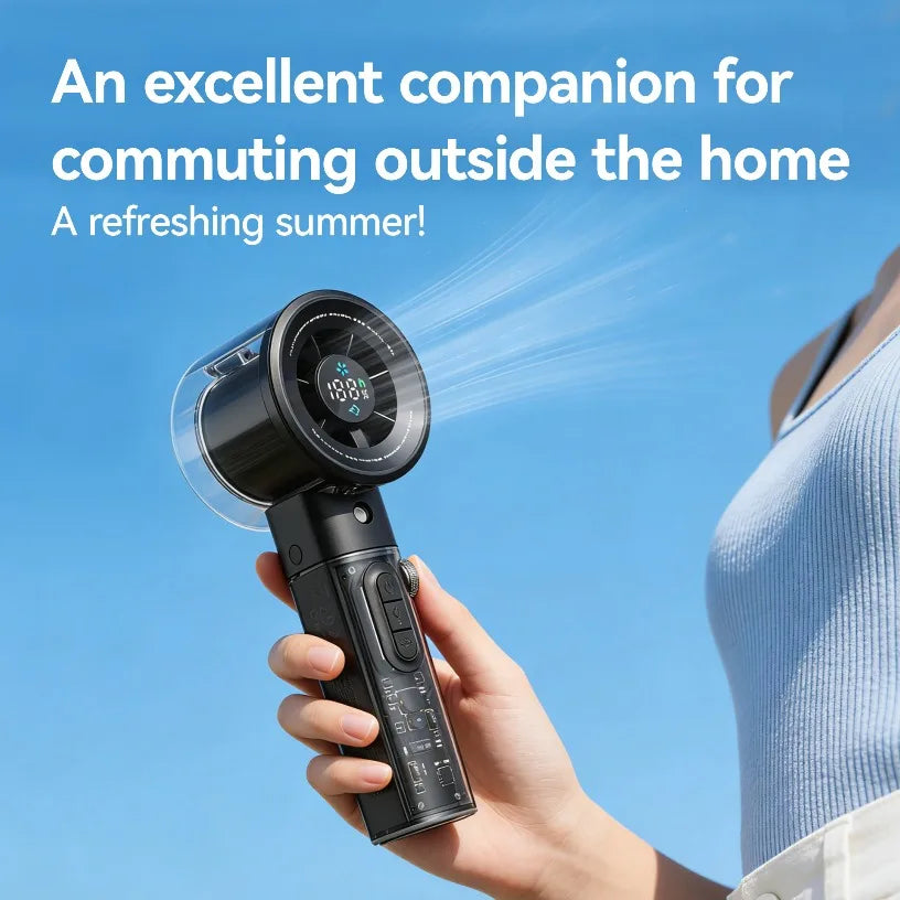 2026 New Transparent Handheld Spray Fan 100 Speed Dial Display Dual Mode Flashlight 10H Battery Portable Misting Fan For Concert Oasis Select