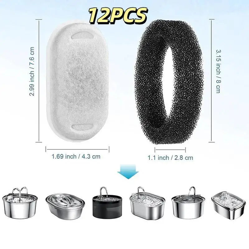 12 Pack Pet Water Fountain Replacement Filters Activated Carbon Sponge Pre Filters Perfect for Pet Grooming Shop Use Oasis Select White 12PCS