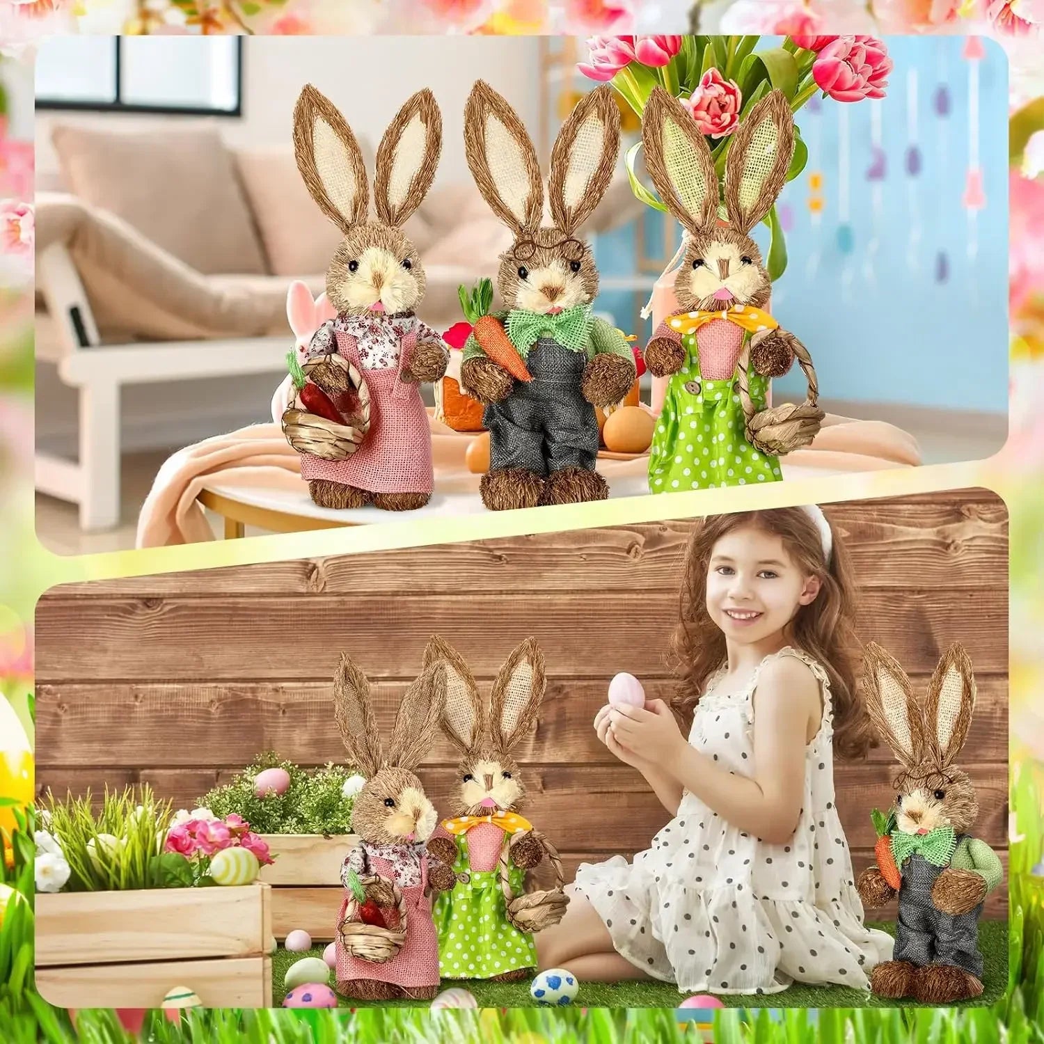 1/2Pcs Easter Bunny Party Decor Realistic Ornament Handmade Home Store Decoration Country Retro Style Gift Window Display Prop Oasis Select