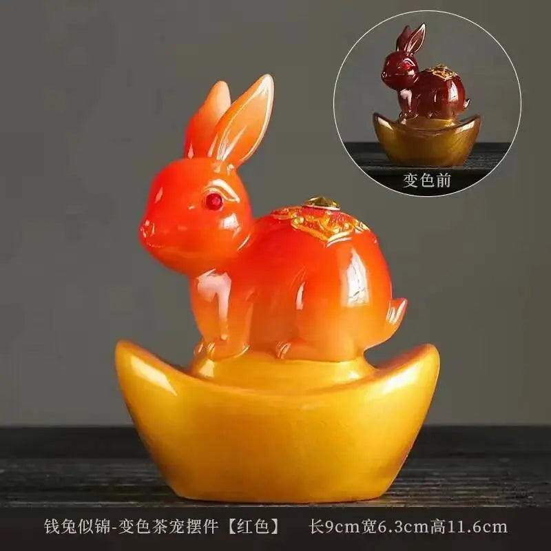 Color-changing Tea Pet Mini Rabbit Fortune Tea Table Tea Table Can Grow Resin Lovely Kungfu Tea pet Gift Oasis Select Tea Favourite red