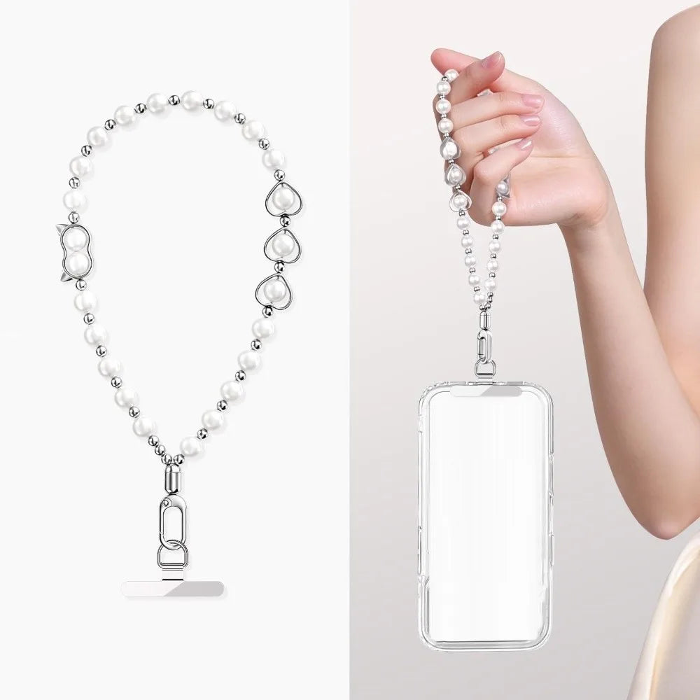 Mobile Phone Chain Hanging Rope Chain High-end Bead Wrist Style Pearl Chain Rope Short Style with Gasket Anti Loss Hanging Rope Oasis Select