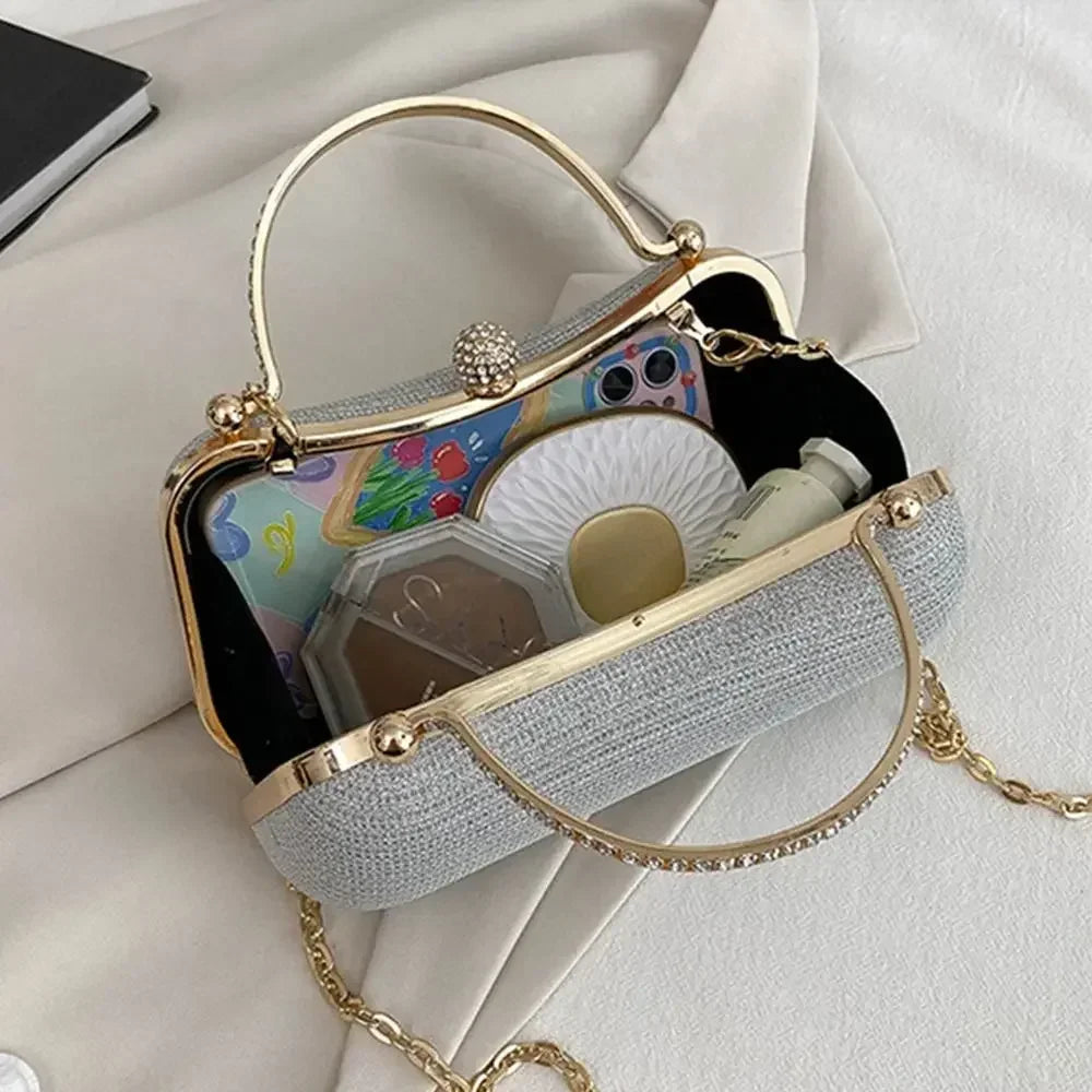 Wedding Bridal Beaded Women Evening Bag Dinner Bag Chain Shoulder Handbags Elegant Rhinestones Clutch Egg Shape Evening Bag Oasis Select