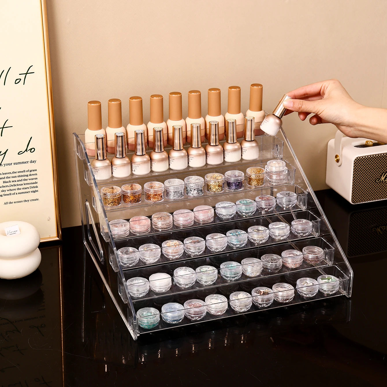 1pc transparent vertical buckle nail polish display stand stepped acrylic perfume lipstick nail polish gel nail polish finisher Oasis Select