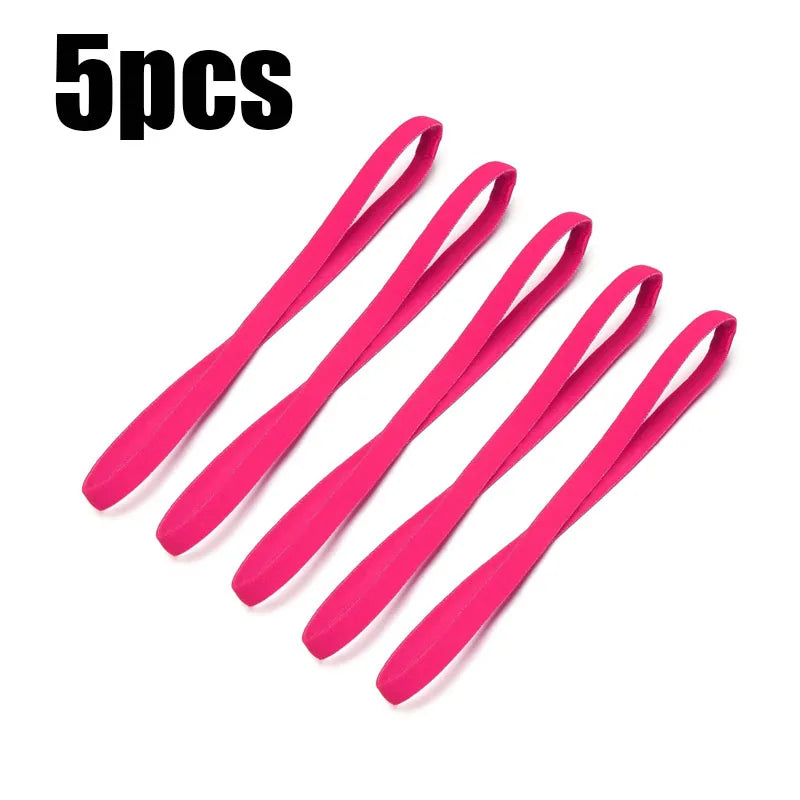 5/10pcs Elastic Absorbent Sweat Bands Yoga Running Fitness Headband Thin Sports Women Men Hair Bands Anti-Slip Hair Accessories Oasis Select 5pcs rose red