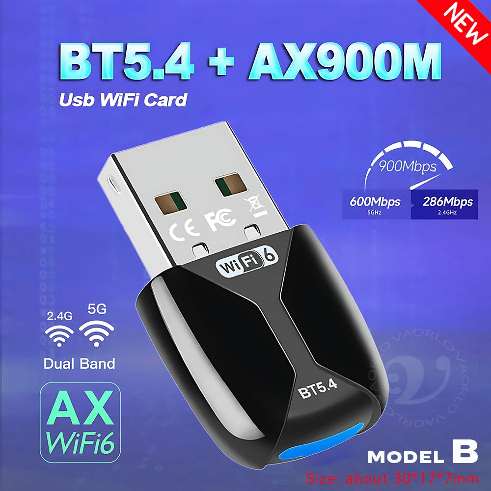 2 IN 1 WIFI6 AX900 USB WiFi Bluetooth 5.4 Wireless Adapter Dual Band 2.4G+5GHz 900Mbps Network Card Receiver Dongle For Win10/11 Oasis Select AX900 BT5.4 B