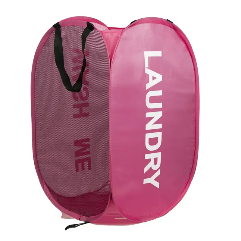 Portable Mesh Pop Up Laundry Hamper Wide Opening Breathable Collapsible Space-Saving Laundry Basket Dorm Travel Bathroom Items Oasis Select Pink
