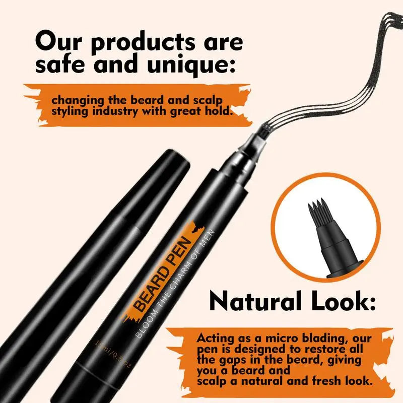 Beard Pen Beard Filler Pencil Men Black Brown 4-Tip Beard Pen Detailing Filler Moustache & Eyebrows Barber Pencil Beard Marker Oasis Select
