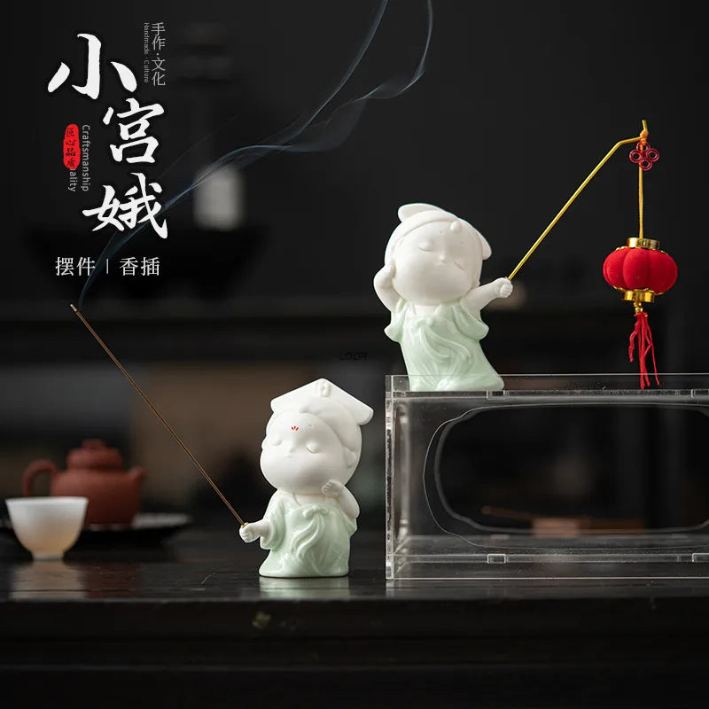 Cute Little Palace Maid Incense Burner Ornament New Chinese Style Ceramic Tang Dynasty Female Living Room Home Oasis Select