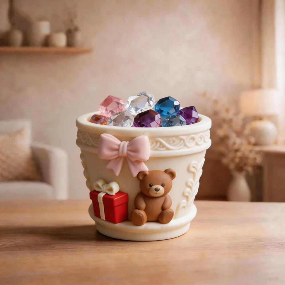 Cartoon Bear Scented Candle Cup Silicone Mold Cute Bear Bow Plaster Succulent Flower Pot Mold Oasis Select