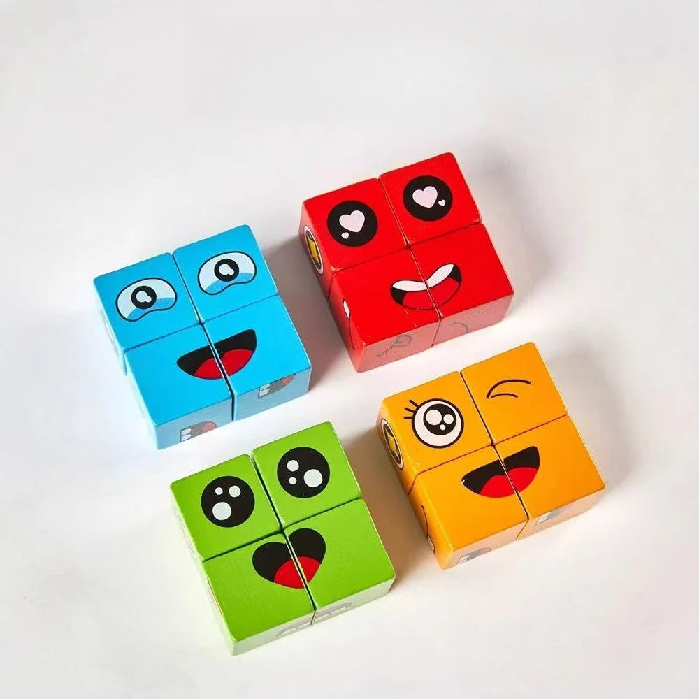 Cube Face Changing Wood Puzzle Building Block Board Game Montessori Expression Wooden Block Blocos for Children New Oasis Select