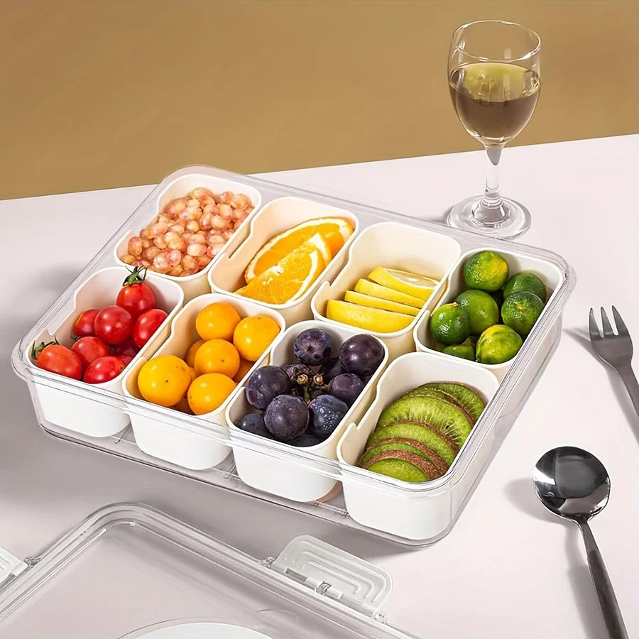 Portable Snack Organizer with Lid - 4/8 Compartment Organizer, Travel Friendly Grill Plate, Fruit and Vegetable Fridge Cooler Oasis Select