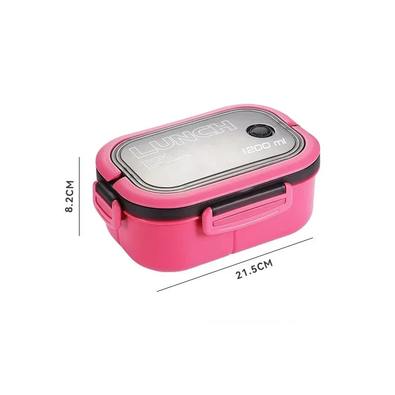 1200ML 2 Layer Bento Lunch Box With Spoon Fork, Kid High Capacity Microwae Food Containers Portable Leakproof Office Camping Oasis Select Rose 2 1200ml