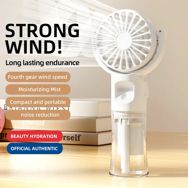 New Handheld Fan USB Rechargeable Portable Hanging Neck Misting Fan Adjustable Speed Spray Water Mist Fan Outdoor Camping Travel Oasis Select White