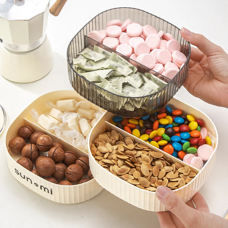 Double-Layer Snack & Candy Storage Box | 4-Compartment Tray
