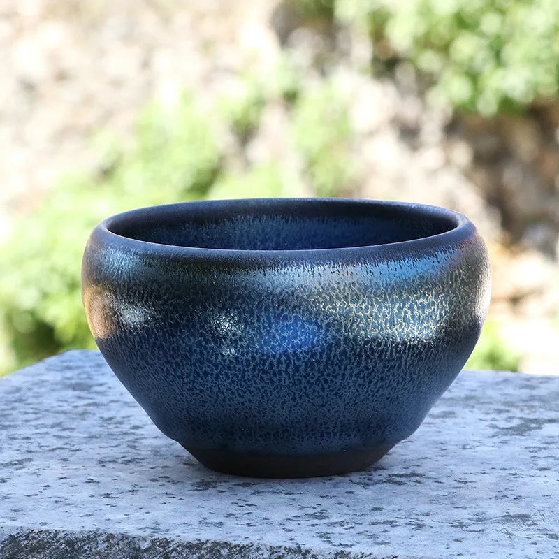 Jianzhan Tea Cup Pure Manual Iron Tire Kiln Glaze Master Cup Household Ceramic Kung Fu Tea Set Tea Cup Oasis Select Blue Qilin