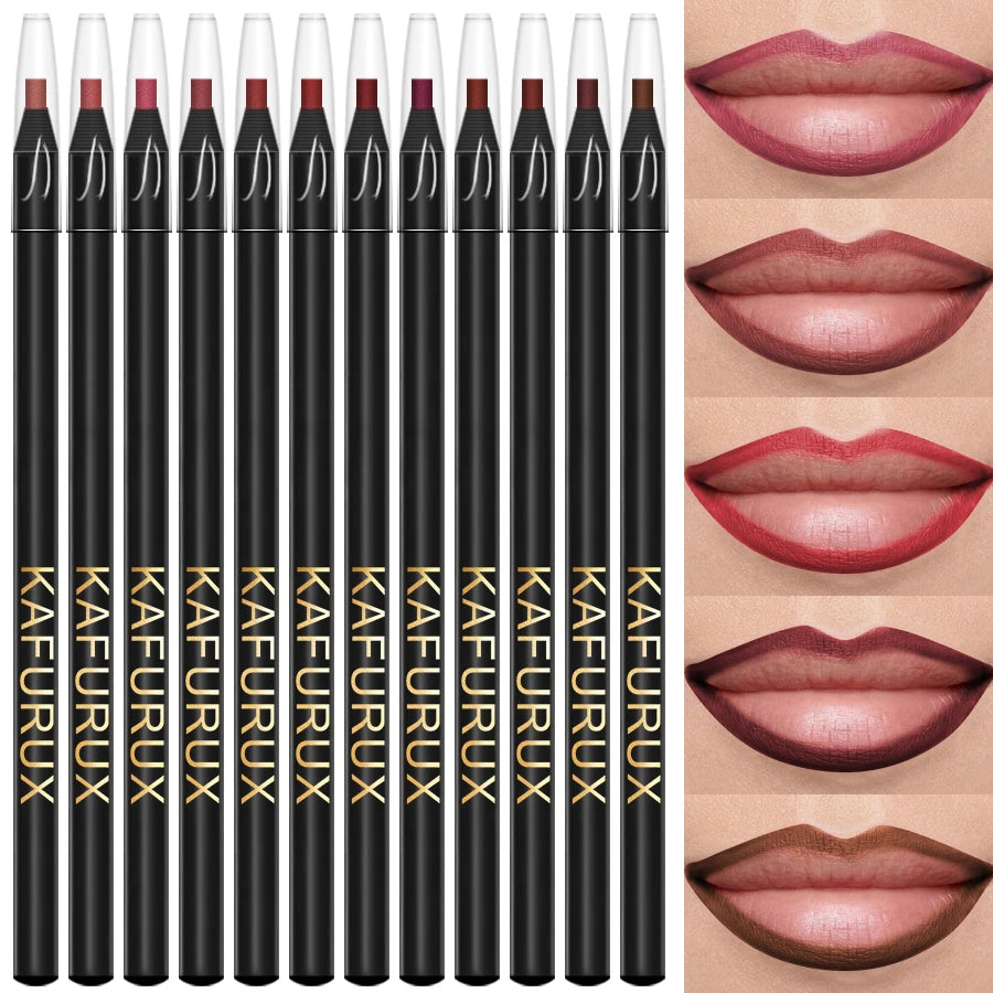 KAFURUX Waterproof Matte Lip Liner | 12 Colors, Long-Lasting