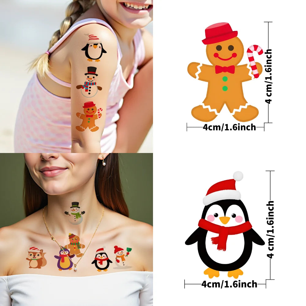 63-Piece Christmas Temporary Tattoo Stickers – Waterproof & Fun
