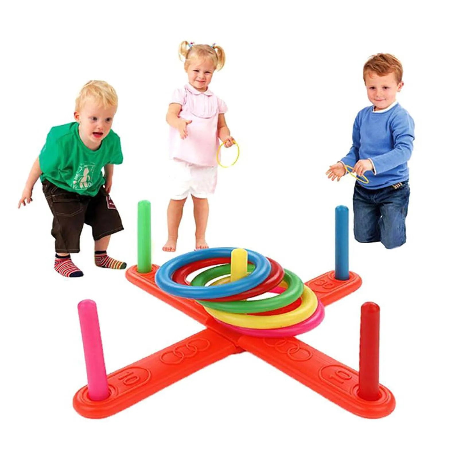 Kids Ring Toss Game – 5-Pole Cross Throwing Set Indoor Outdoor Ring Toss Game Oasis Select
