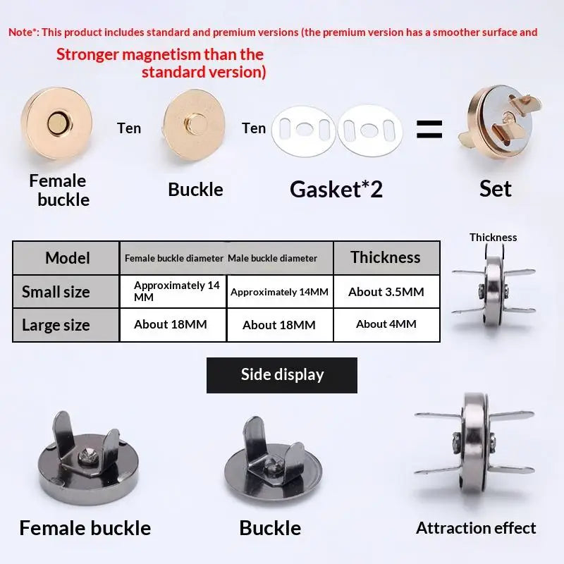 10-Pack Magnetic Snap Button Clasps for Bags & Leather 14/18mm Magnetic Snap Clasps Oasis Select