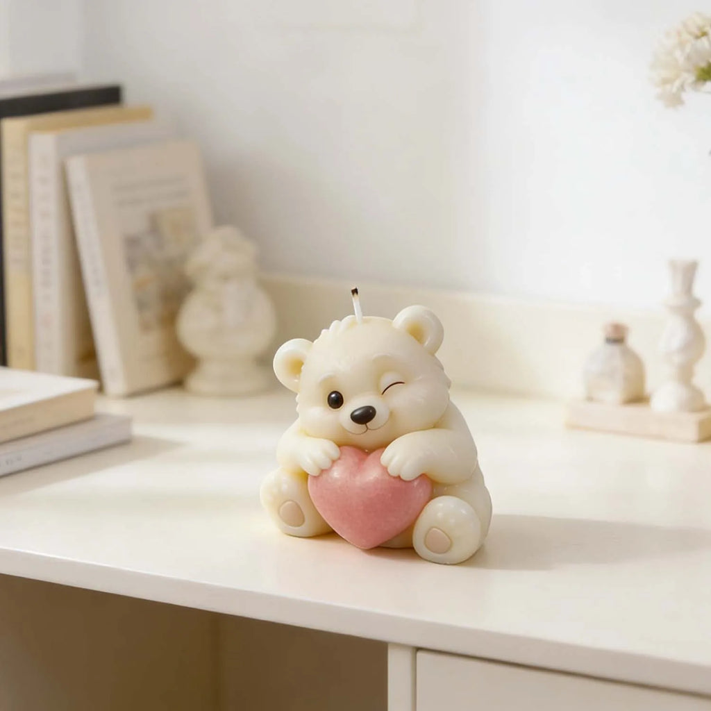 3D Bear Holding Heart Silicone Mold Cute Cartoon Animal Candle Soap Resin Craft Mould DIY Valentine's Day Gift Making Tool Oasis Select