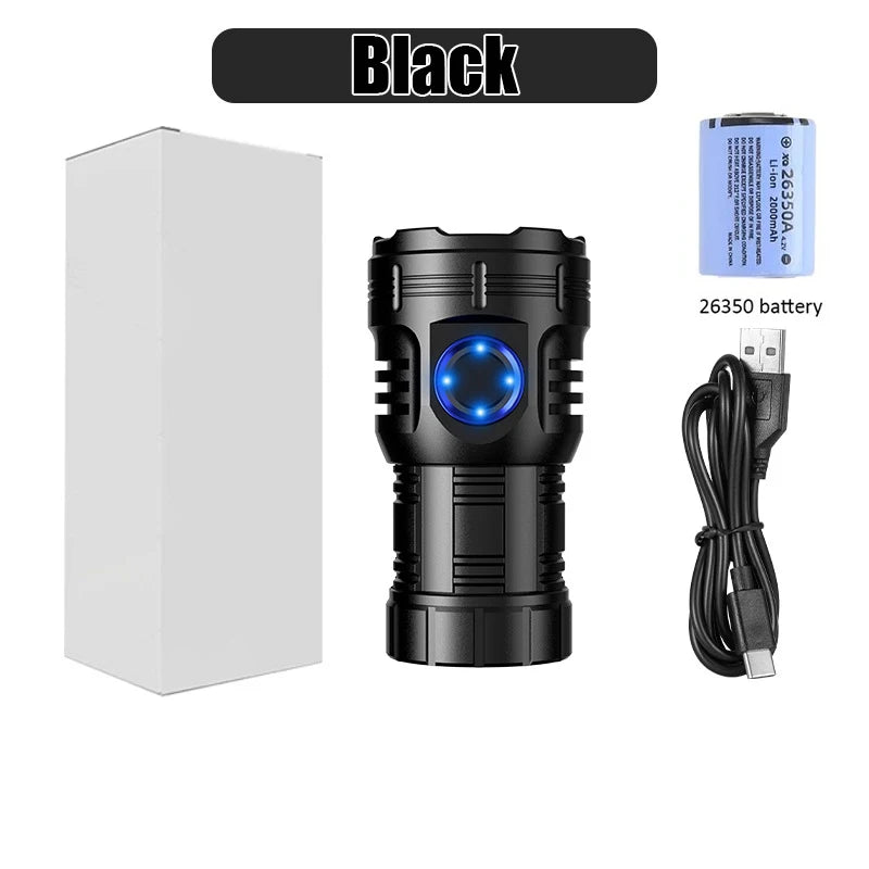 High Bright 8 LED Flashlight Aluminum Alloy Tactical Flashlight 26350 Battery Type-C Rechargeable Magnet Emergency Lantern Oasis Select 8 LED Black