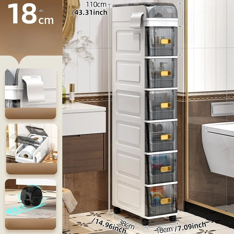 18cm Narrow Storage Cabinet, Multi-Tier Slim Organizer for Bathroom/Living Room, Holds Towel/Tissue/Cosmetic, Space-Saving Shelf Oasis Select with a lid-6 Small
