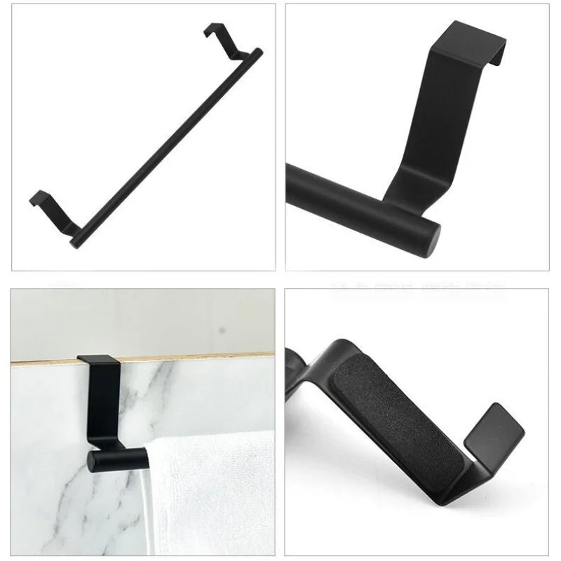 1 Pcs Towel Rack Over Door Towel Bar Hanging Holder Stainless Steel Cabinet Black Towel Rag Shelf Hanger for Bathroom Kitchen Oasis Select