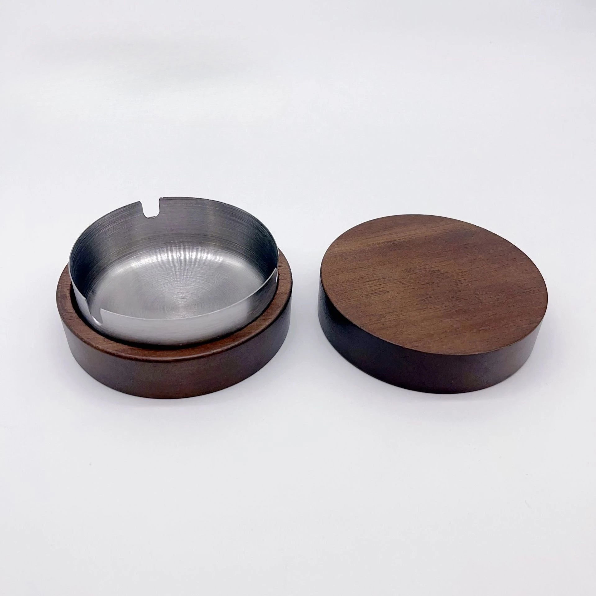1pc Walnut Wood Ashtrays with Lid Covered Windproof Ashtray Stainless Steel Liner Indoor Outdoor Ash Tray for Home Oasis Select silvery
