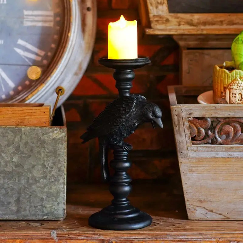 Diablo Halloween Crow Candlestick Decorative Ornaments Birthday Gift Couple Gift Home Desktop Resin Ornaments Candle Holders Oasis Select