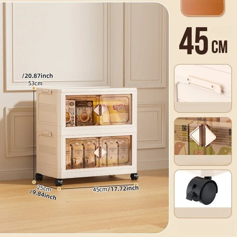 45cm Foldable Width Plastic Storage Box with Wheels Multi-Layer Clothing Cabinet Organizer for Books Kitchen Oasis Select 45cm-Cream-2 Layers