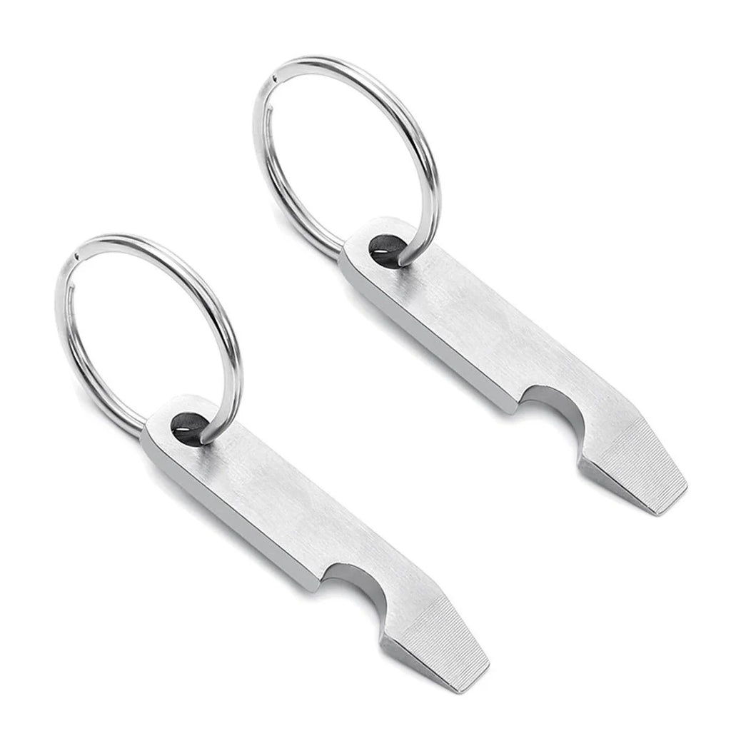 Mini Stainless Steel Keychain Bottle Opener Rustproof EDC Tool Beer Cap Opener Men Gift Dad Outdoor Camping Bar Party Survival Oasis Select Silver-2pcs
