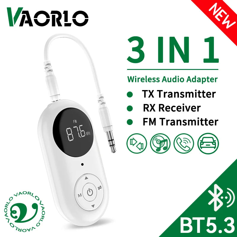 3 in 1 Bluetooth 5.3 Audio Receiver Transmitter 3.5MM AUX FM Transmitter Wireless Audio Adapter With Mic For Car TV PC Speaker Oasis Select
