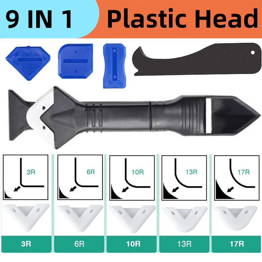 Silicone Scraper Sealant Smooth Remover Tool Set 9 In 1 Floor Caulk Finisher Grout Kit Glass Glue Angle Scraper Set Accessoriess Oasis Select 9IN1 Plastic Head