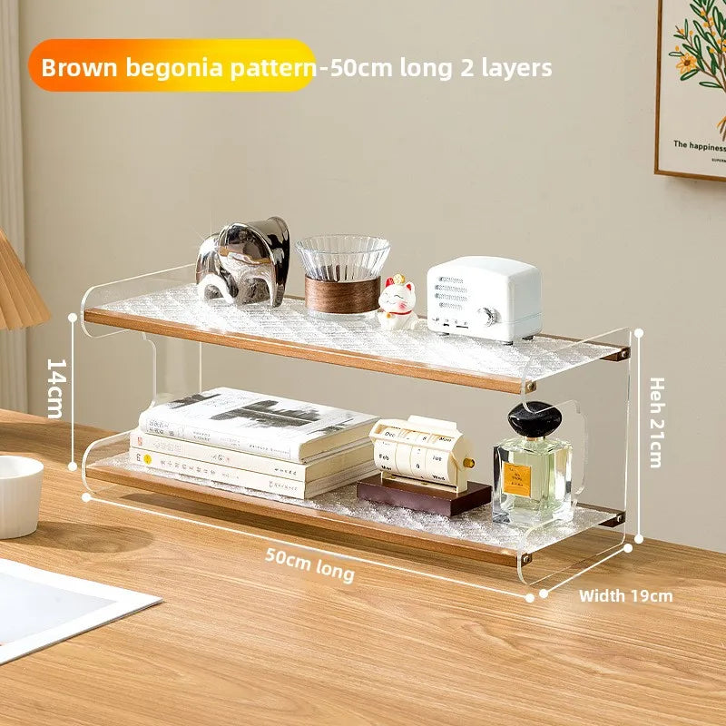 Desktop bookshelf, desktop shelf, desk storage rack, dormitory desk, study table, multi-layer shelf, multi-layer shelf Oasis Select Brown 2-50