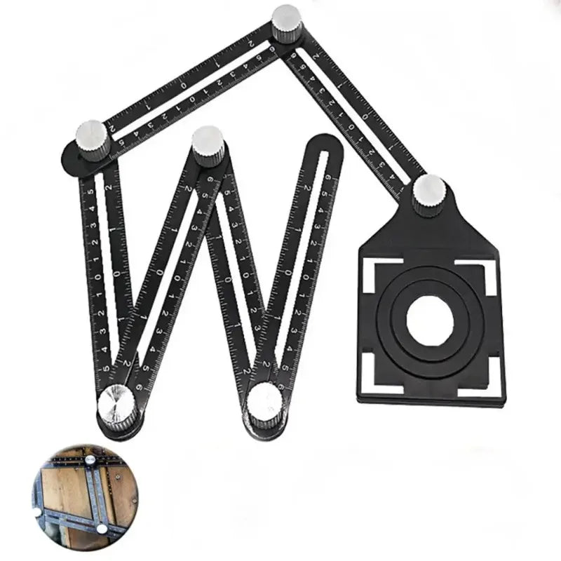 Multi Functional Aluminum Alloy Folding Ruler Tile Universal Opening Positioning Tile Woodworking Hardware Tool Measuring Ruler Oasis Select Black