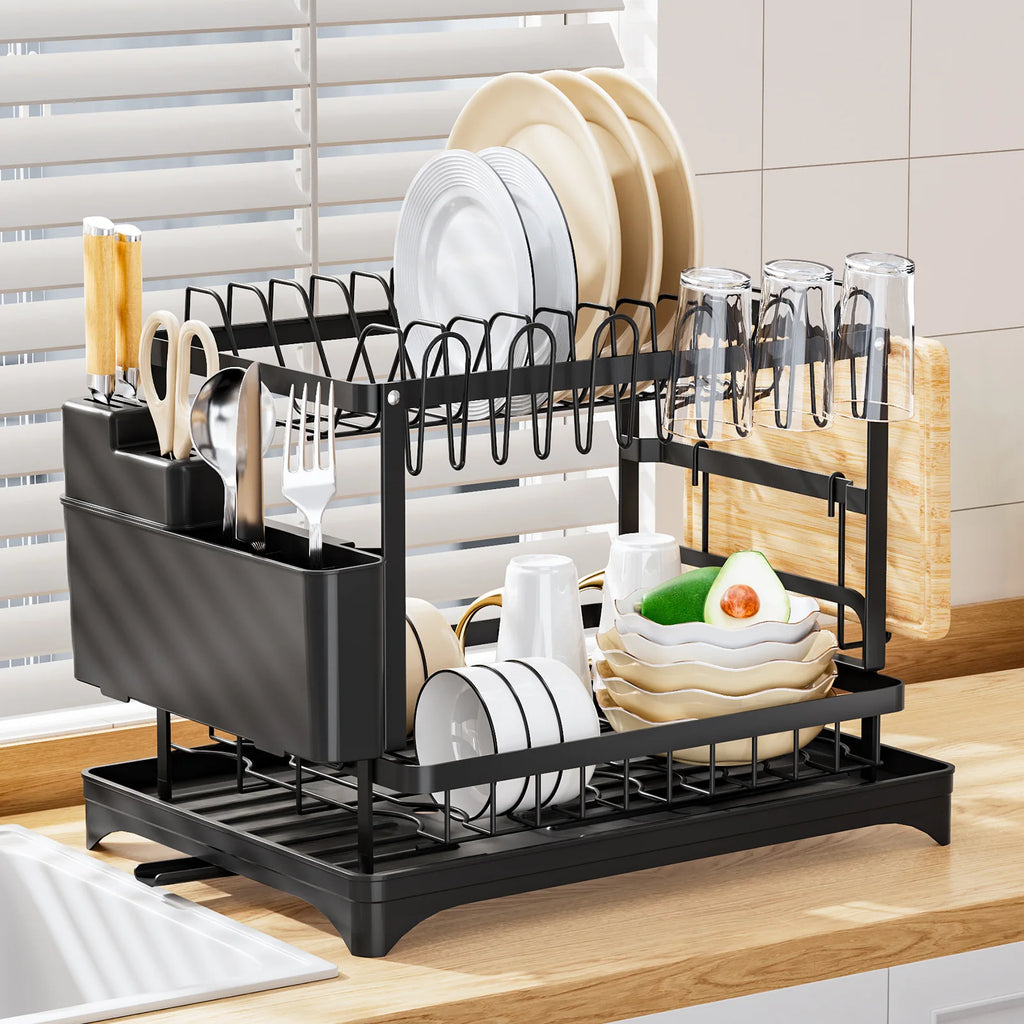 Bowl rack, kitchen rack, countertop, bowl and chopsticks drain basket, pink bowl rack, drain storage rack. Oasis Select Black full set