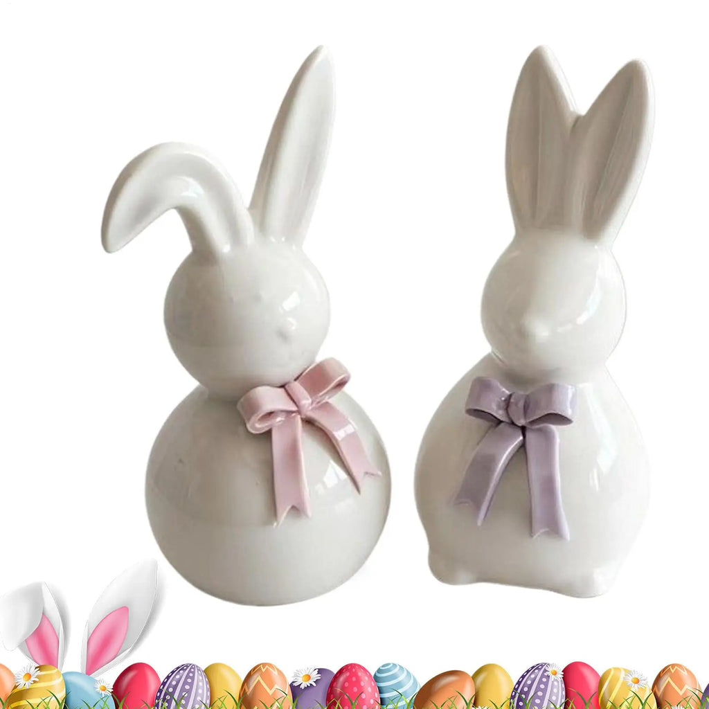 Easter Bunny Ornament Cute Ceramic Desktop Decoration Art Craft Home Decor Present Easter Rabbit Sculpture Easter Home Decor Oasis Select