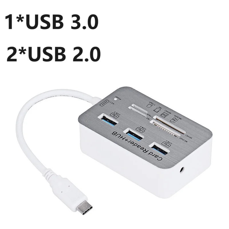 3 Ports USB 2.0 Hub USB Splitte 4 Ports Expander SD TF MS,M2 MMC Memory Card Reader Adapter For U Disk PC Laptop Mouse Keyboard Oasis Select Yype c