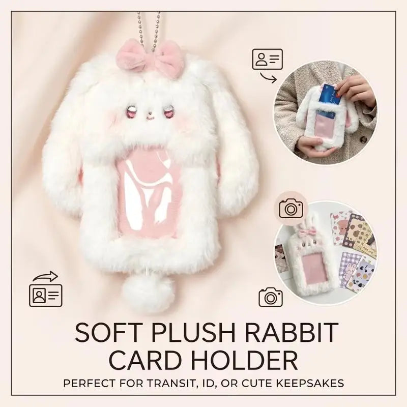Cute Plush Rabbit Photocard Holder Soft Animal Design Anti-Scratch ID Card Case for Students School Daily Use 1Pcs Oasis Select